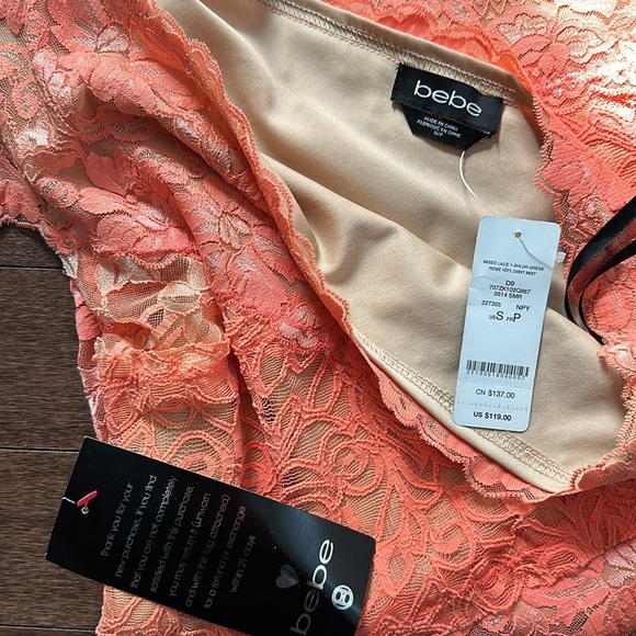 Bebe One Shoulder Lace Bandage Bodycon Dress S Bright Coral Pink NWT - Picture 3 of 14